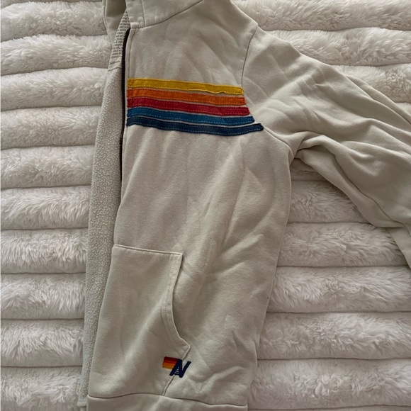 Aviator Nation Cream Hoodie with Multicolor Stripes - Picture 2 of 3